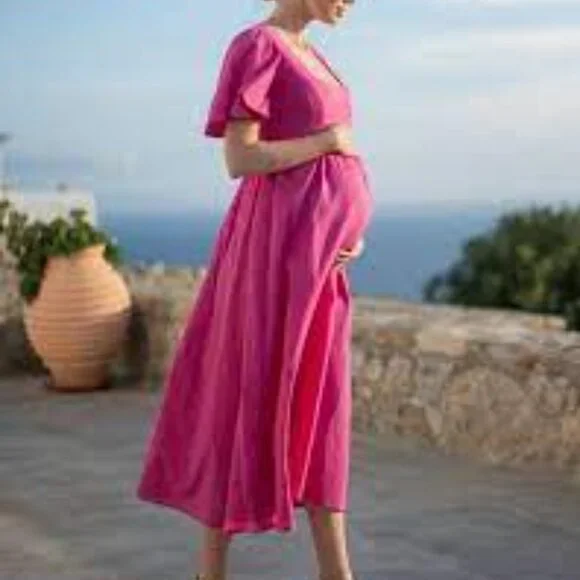 Seraphine Fuchsia Pink Cotton Broderie Maternity & Nursing Dress - Picture 2 of 11
